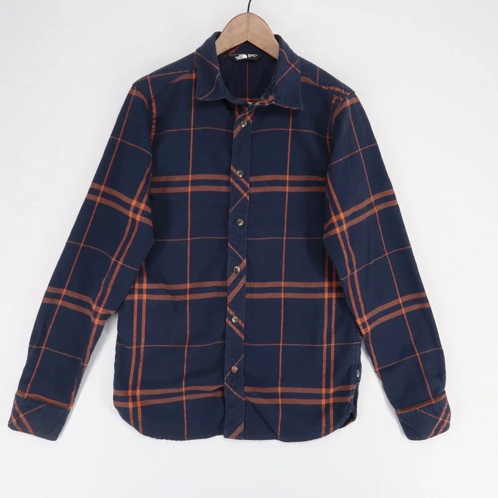 The‎ North Face Flannel Shirt Mens S Blue Plaid Long Sleeve Button Up